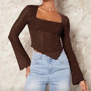 Brown Long Sleeve Women's Top